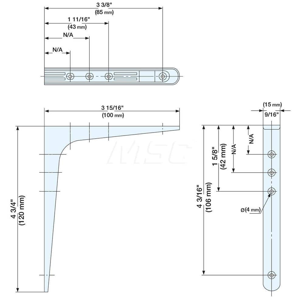 Brackets; Type: Shelf Bracket; Length (mm): 100.00; Width (mm): 15.00; Height (mm): 120.0000; Load Capacity (Lb.): 44.000; Finish/Coating: White; Minimum Order Quantity: Steel; Material: Steel