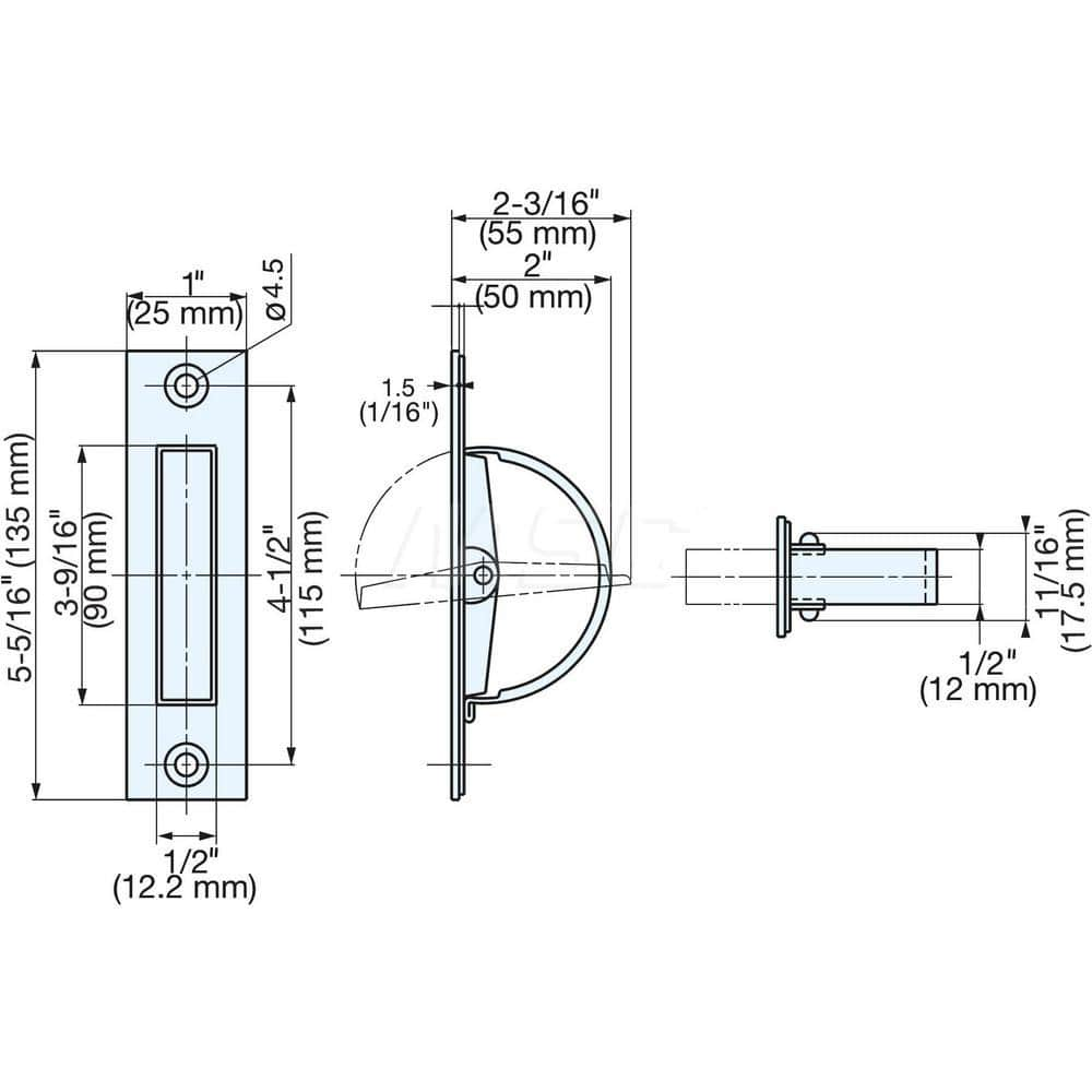 Recessed Pulls; Overall Width (Inch): 5-5/16; Overall Height (mm): 25.00000; Recess Width: 90.00; Recess Height: 25.00; Recess Depth: 1.20; Center to Center: 115.0000; Finish/Coating: Satin; Material: Stainless Steel; Material: Stainless Steel