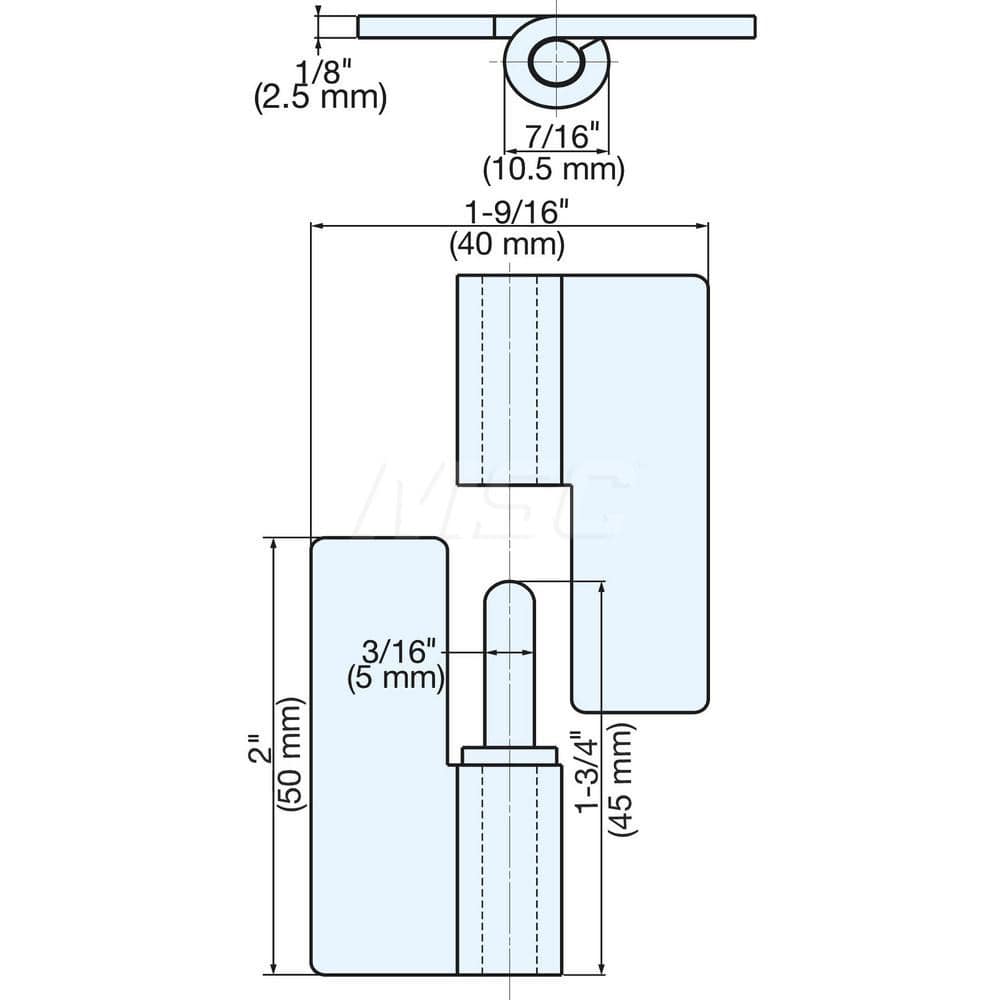 Residential Hinges; Type: Weld-On Lift-Off Hinge; Width (Inch): 1-37/64; Additional Information: Knuckles: 2; Hand: Right; Finish/Coating: Mirror; Minimum Order Quantity: 304 Stainless Steel; Material: 304 Stainless Steel; Pin Type: Non-removable; Materia