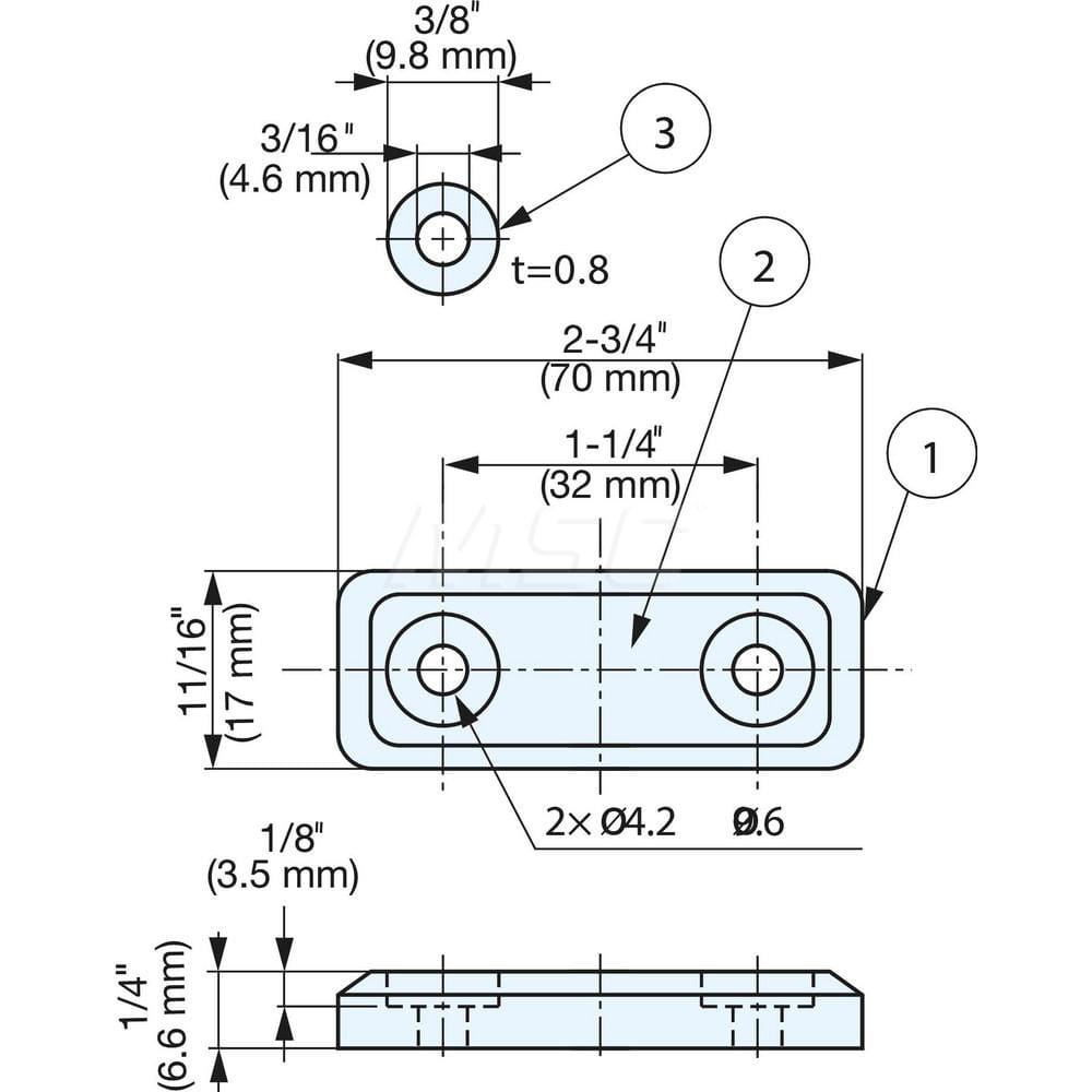 Catches; Type: Sealed Magnetic Catch; Length (mm): 50.00; Height (mm): 6.6000; Width (mm): 17.00; Finish/Coating: Dark grey; Magnetic Force: 8.8; Minimum Order Quantity: Silicone Rubber; Material: Silicone Rubber; Color: Dark Gray; Material: Silicone Rubb