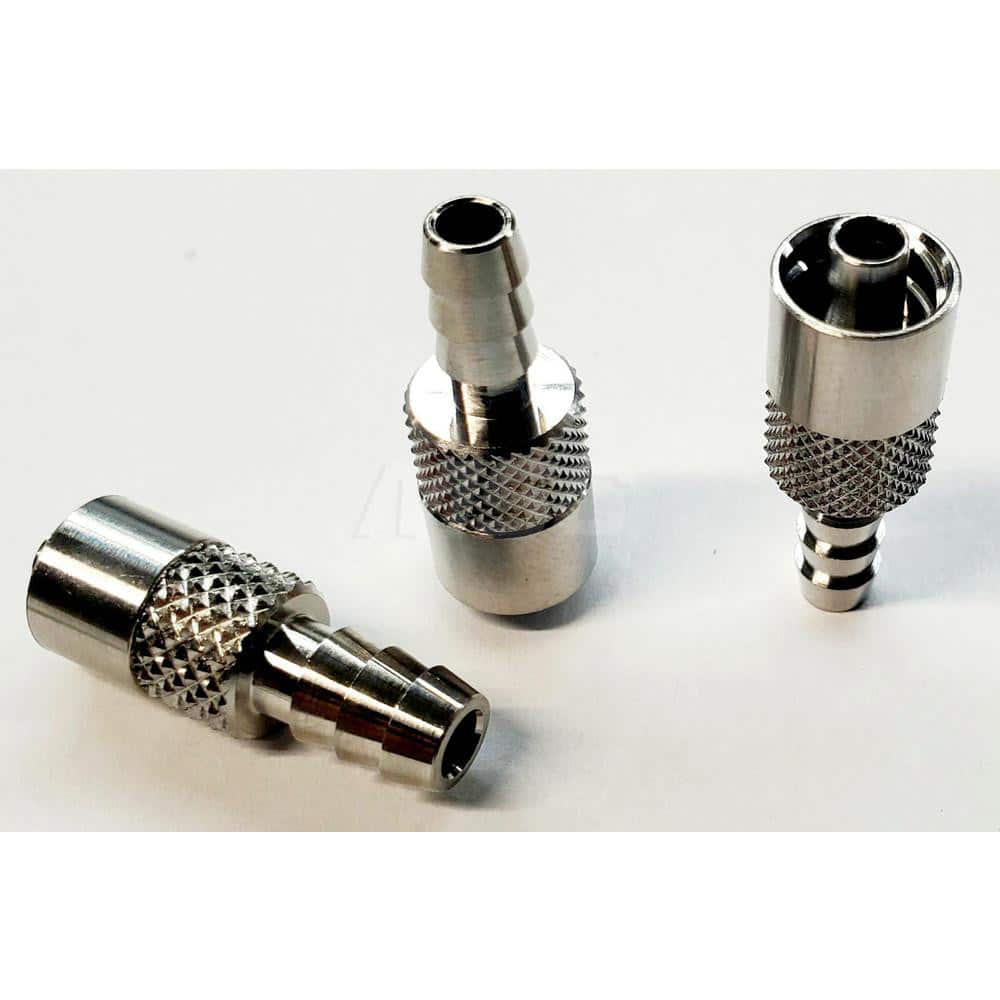 Medical Tubing Connectors & Fittings; Connector Type: Male Luer Lock to Barb; Material: 316 Stainless Steel; Inlet A Inside Diameter (Inch): 0.257; Inlet B Inside Diameter (Inch): 0.267; Application: For Many Laboratories; Color: Silver