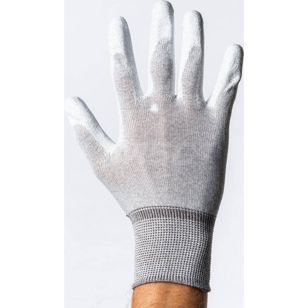 General Purpose Work Gloves: X-Small, Polyurethane, Carbon & Nylon White & Gray, Static Dissipative