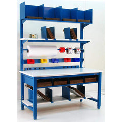 Stationary Work Bench: 60″ Wide, 30″ Deep, 84″ High, Blue 6,600 lb Capacity