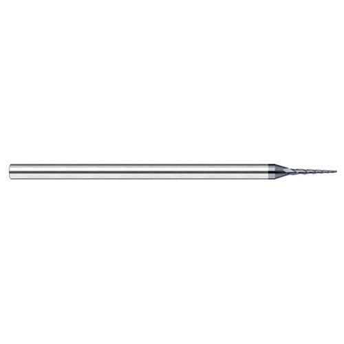 Miniature End Mills - Tapered Rib Cutters - 0.0150″ (1/64″) Cutter Diameter × 0.1500″ Length of Cut × 10° per side Carbide Tapered Square End Mill, 3 Flutes, AlTiN Nano Coated - Exact Industrial Supply