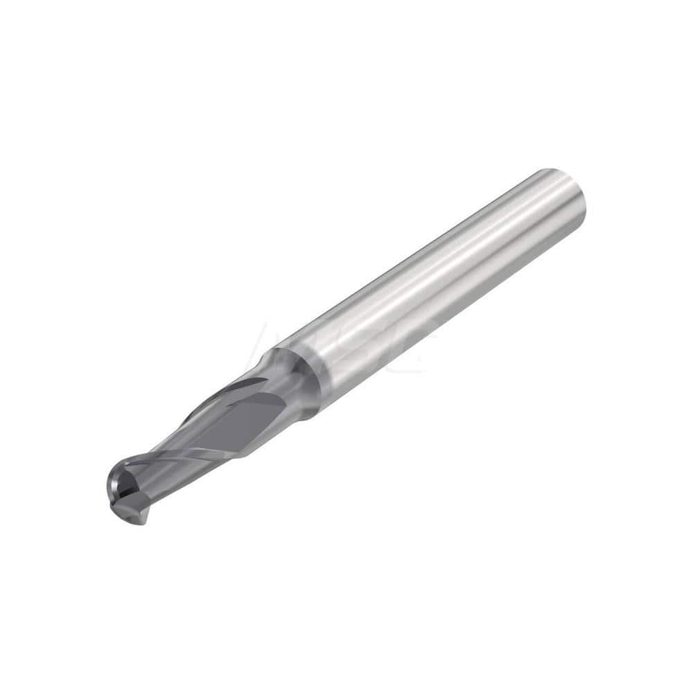 Ball End Mill: 0.0787″ Dia, 2 Flute, Solid Carbide 40 mm OAL, 3 mm Shank Dia, 35 ° Helix, SIRON-A Coated, Single End, Series JHB512