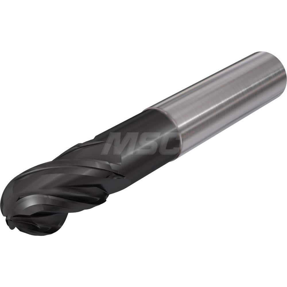 Ball End Mill: 0.5″ Dia, 3 Flute, Solid Carbide 3″ OAL, 1/2″ Shank Dia, 45 ° Helix, DLC Coated, Single End, Series Flash Solid