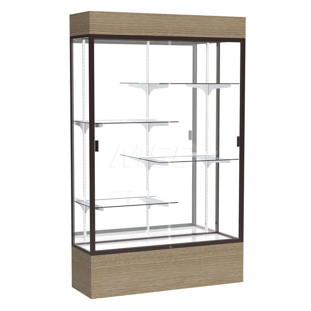 Bookcases; Color: Driftwood; Number of Shelves: 4; Width (Decimal Inch): 48.0000; Depth (Inch): 16; Material: Anodized Aluminum/Oak; Material: Anodized Aluminum/Oak