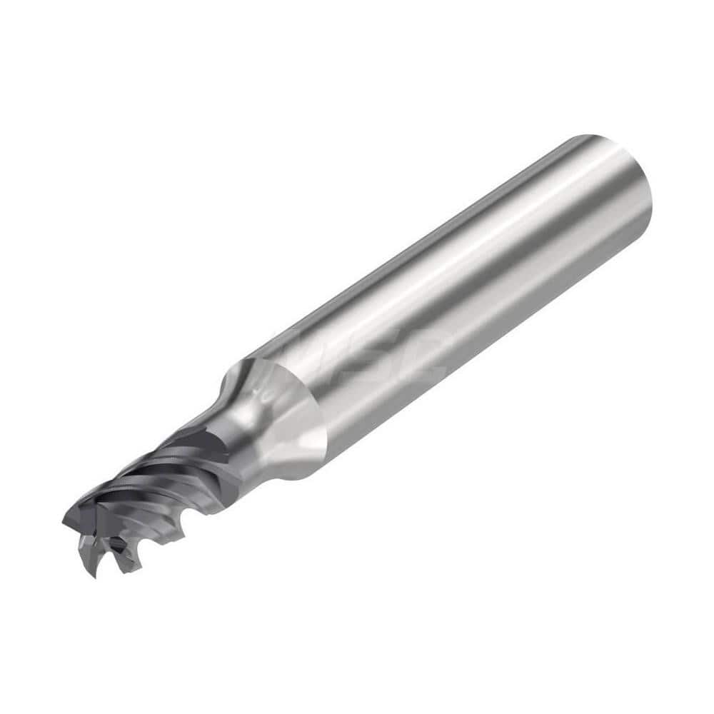 Corner Radius End Mill: 0.1575″ Dia, 4 Flutes, Solid Carbide 48 ° Helix, SIRON-A Coated, Corner Chamfer End, Centercutting, Series JS554