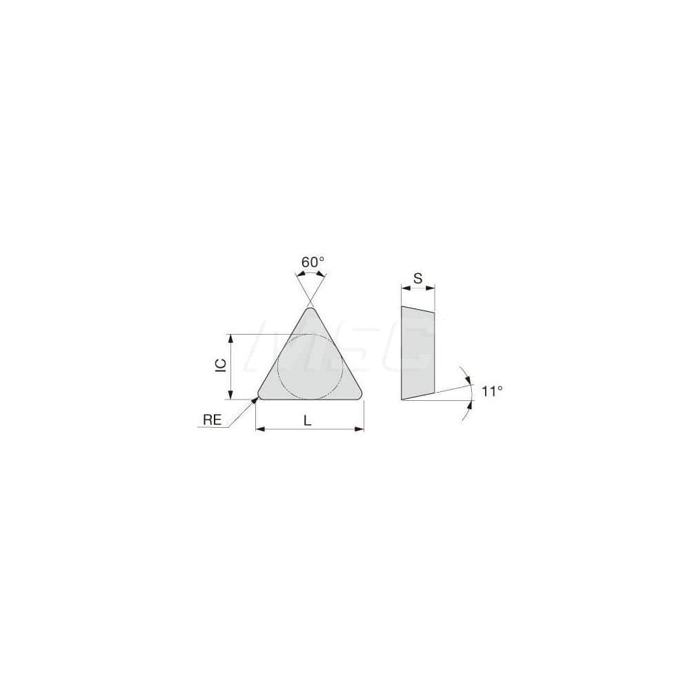 Turning Insert:  TPMR32123 TH10,  Solid Carbide Uncoated Finish,  Neutral,  3/8″ Inscribed Circle,  0.0160″ Corner Radius,  60.0 &deg N/A Triangle,  Series  TPMR