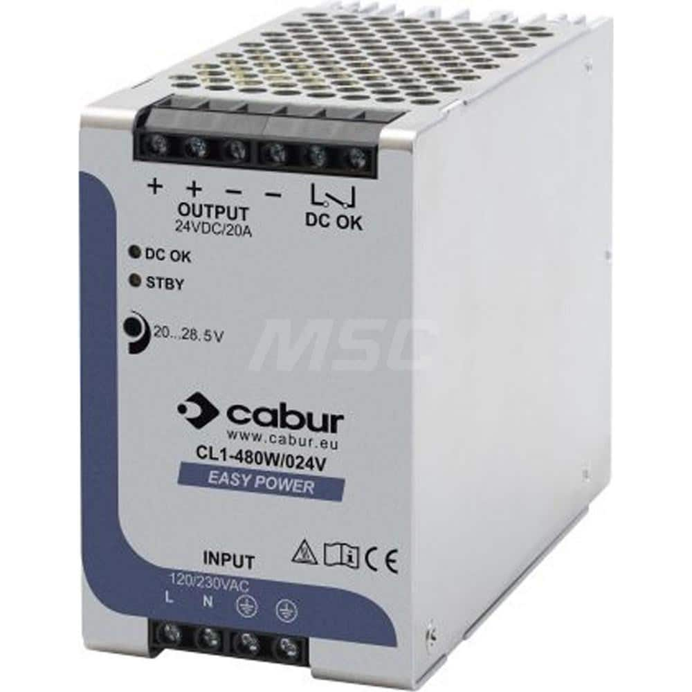 Power Supplies; Mounting Type: DIN Rail Mount; Output Wattage: 480; Maximum Input Voltage: 264 VAC; Minimum Input Voltage: 85 VAC; Number of Outputs: 1; Output Voltage: 24 VDC; Output Amperage (mA): 20000; 20; Number of Phases: 1; Connection Type: Screw C