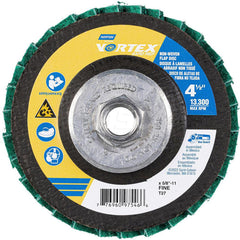 Flap Disc: 4-1/2″ Dia, 5/8-11 Hole, Aluminum Oxide, Type 27 Non-Woven, Fine Grade, Fiberglass-Backed, 13,300 RPM