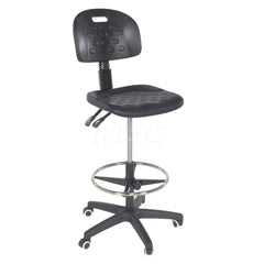 Swivel & Adjustable Stool: Polyurethane & Plastic, Black Square, 32″ Seat Height, Steel Base