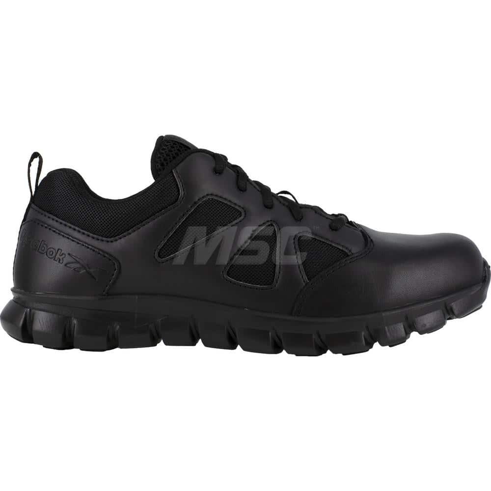 Work Boot: Size 6.5, Leather, Plain Toe Black, Wide Width, Non-Slip Sole