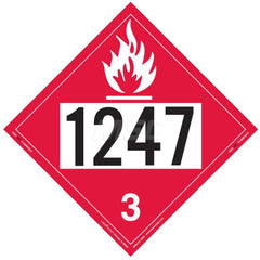 DOT Placards & Holders; Type: Placard; Legend: Flammable Liquid; Legend: Flammable Liquid; Material: Vinyl; Message or Graphic: Flammable Liquid; Legend Color: Red; Material: Vinyl; Compliance Specifications: DOT 49 CFR 172.519; Placard Coating: UV; Langu