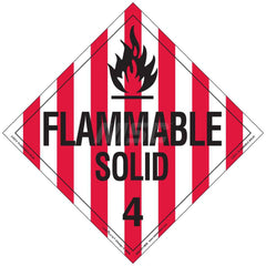 DOT Placards & Holders; Type: Placard; Legend: Flammable Solid; Legend: Flammable Solid; Material: Vinyl; Message or Graphic: Flammable Solid; Legend Color: Red; Material: Vinyl; Compliance Specifications: DOT 49 CFR 172.519; Placard Coating: UV; Language