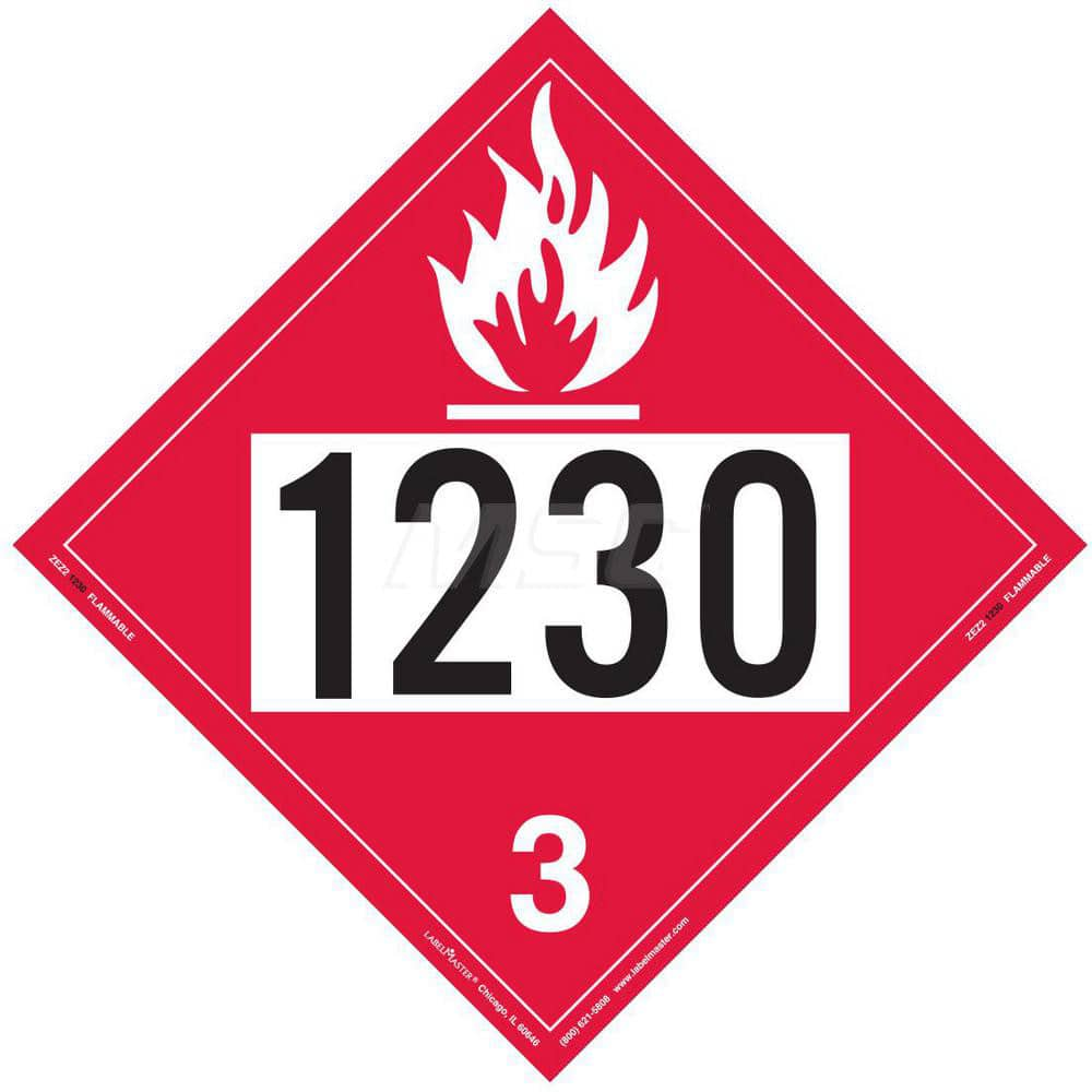 DOT Placards & Holders; Type: Placard; Legend: Flammable Liquid; Legend: Flammable Liquid; Material: Vinyl; Message or Graphic: Flammable Liquid; Legend Color: Red; Material: Vinyl; Compliance Specifications: DOT 49 CFR 172.519; Placard Coating: UV; Langu