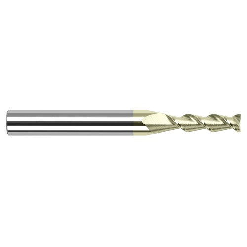 High Helix End Mills for Aluminum Alloys - 0.0780″ (5/64″) Cutter Diameter × 0.2340″ (15/64″) Length of Cut Carbide 45° Helix Square End Mill, 2 Flutes, ZrN Coated - Exact Industrial Supply