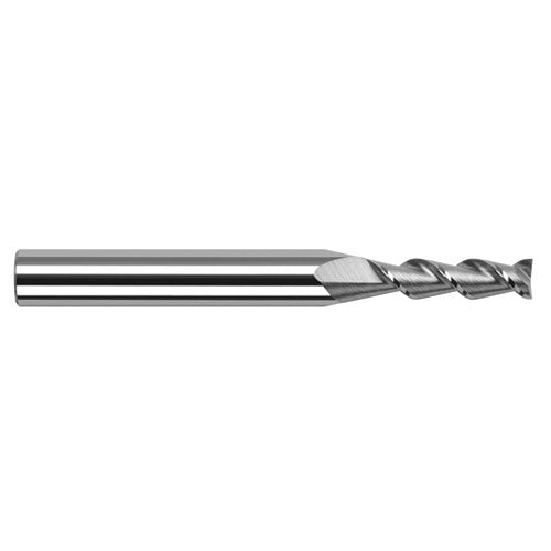 High Helix End Mills for Aluminum Alloys - 0.0930″ (3/32″) Cutter Diameter × 0.2790″ Length of Cut Carbide 45° Helix Square End Mill, 2 Flutes - Exact Industrial Supply