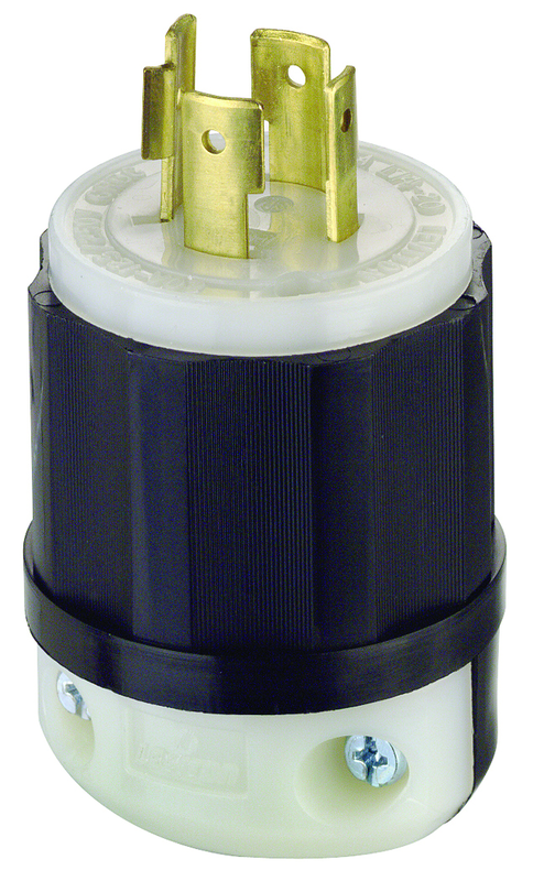 20 Amp; 125/250 Volt; NEMA L14-20P; 3P; 4W; Locking Plug; Industrial Grade; Grounding - Black-White - Eagle Tool & Supply