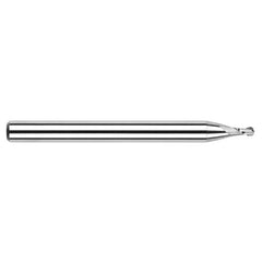 ‎0.039″ Dia. × 1/8″ Shank × 0.058″ DOC × 1-1/2″ OAL, Carbide Uncoated, Stub|Standard , 2 Flute, Ballnose End Mill - Exact Industrial Supply
