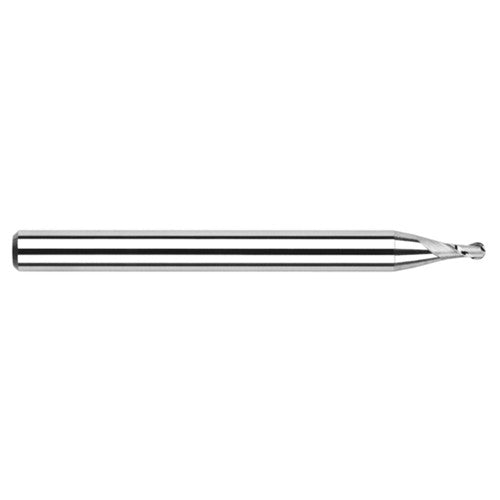 ‎0.018″ Dia. × 1/8″ Shank × 0.027″ DOC × 1-1/2″ OAL, Carbide Uncoated, Stub|Standard , 2 Flute, Ballnose End Mill - Exact Industrial Supply