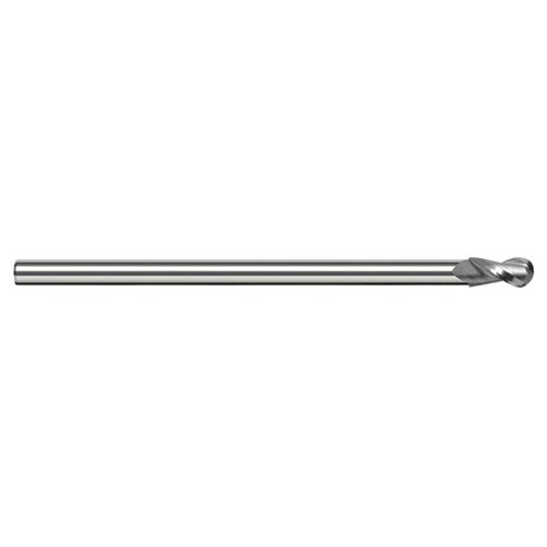 ‎1/8″ Dia. × 0.1181″ Shank × 3/16″ DOC × 2-1/2″ OAL, Carbide Uncoated, 2 Flute, Ballnose End Mill - Exact Industrial Supply