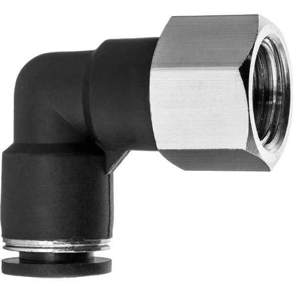 Value Collection - 1/4" OD, NPT Female, Nylon Push-to-Connect Female Elbow - 150 Max psi, Black - Eagle Tool & Supply