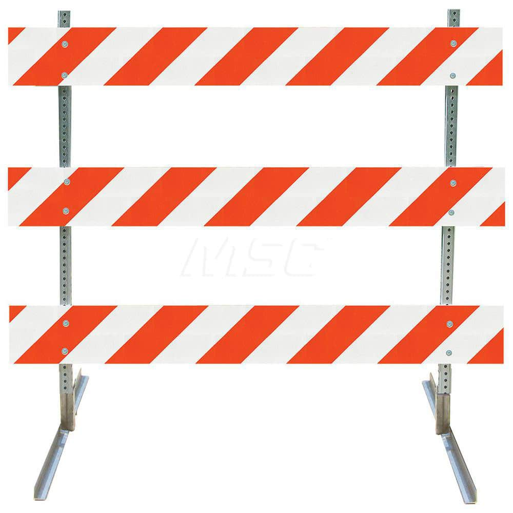 Traffic Barricades; Type: Type III; Barricade Height (Inch): 63; Material: Galvanized Steel Feet; Plastic Board; Galvanized High Carbon Steel Upright; Barricade Width (Inch): 48; Reflective: Yes; Compliance: NCHRP-350; MUTCD; Weight (Lb.): 16.0000; Top Pa