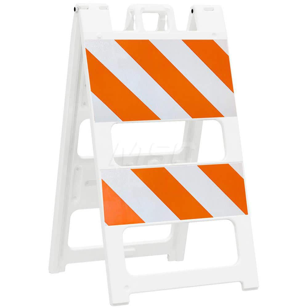 Traffic Barricades; Type: Type II; Barricade Height (Inch): 45; Material: Plastic; Barricade Width (Inch): 25; Reflective: Yes; Compliance: MASH Compliant; MUTCD; Color: White; Weight (Lb.): 16.0000; Top Panel Height (Inch): 12; Top Panel Width (Inch): 24