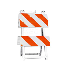 Traffic Barricades; Type: Type II; Barricade Height (Inch): 42.6; Material: Plastic; Barricade Width (Inch): 24; Reflective: Yes; Compliance: MASH Compliant; MUTCD; Color: White; Weight (Lb.): 13.2000; Top Panel Height (Inch): 12; Top Panel Width (Inch):