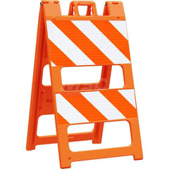 Traffic Barricades; Type: Type II; Barricade Height (Inch): 45; Material: Plastic; Barricade Width (Inch): 25; Reflective: Yes; Compliance: MASH Compliant; MUTCD; Color: Orange; Weight (Lb.): 16.0000; Top Panel Height (Inch): 12; Top Panel Width (Inch): 2