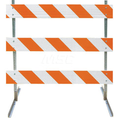 Traffic Barricades; Type: Type III; Barricade Height (Inch): 63; Material: Galvanized Steel Feet; Plastic Board; Galvanized High Carbon Steel Upright; Barricade Width (Inch): 48; Reflective: Yes; Compliance: NCHRP-350; MUTCD; Weight (Lb.): 16.0000; Top Pa