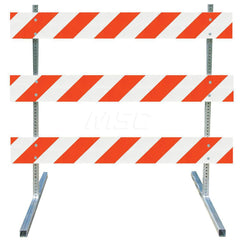 Traffic Barricades; Type: Type III; Barricade Height (Inch): 63; Material: Plastic Board; Galvanized High Carbon Steel Upright & Feet; Barricade Width (Inch): 96; Reflective: Yes; Compliance: NCHRP-350; MUTCD; Weight (Lb.): 19.0000; Top Panel Height (Inch