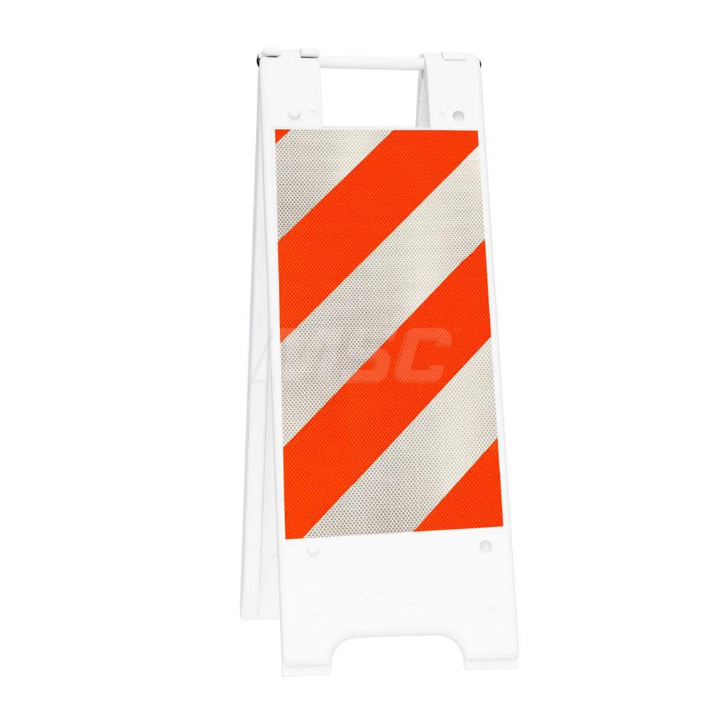 Barrier Parts & Accessories; Type: Sign Stand; Color: White; Height (Decimal Inch): 36.000000; Base Material: Polyethylene; Length (Inch): 3; Width (Inch): 13; Finish/Coating: White; For Use With: Indoor & Outdoor; Material: Plastic; Tape Color: Orange/Wh