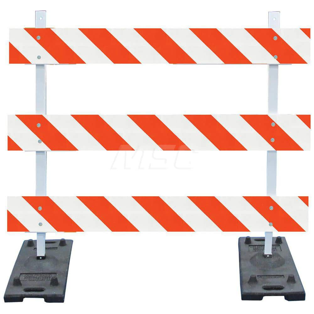 Traffic Barricades; Type: Type III; Barricade Height (Inch): 63; Material: Rubber Feet; Plastic Board; Polymer Plastic Upright; Barricade Width (Inch): 72; Reflective: Yes; Compliance: MASH Compliant; MUTCD; Weight (Lb.): 52.2500; Top Panel Height (Inch):