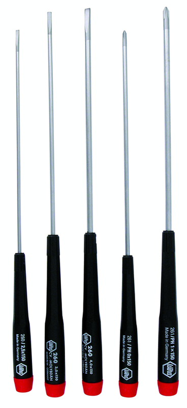 5 Piece - Precision Long Slotted & Phillips Screwdriver Set - #26192 - Includes: Slotted 2.5 - 4.0mm Phillips #0 - 1 - Eagle Tool & Supply