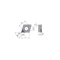 Turning Insert:  CCGT2152FNA3CB2,  Polycrystalline Diamond Uncoated Finish,  Neutral,  1/4″ Inscribed Circle,  0.0315″ Corner Radius,  80.0 &deg N/A Diamond,  Series  CCGT