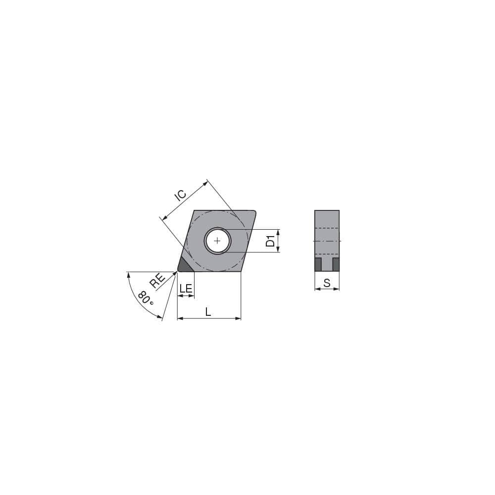 Turning Insert:  CNGA431SN018FK3,  Polycrystalline Cubic Boron Nitride Uncoated Finish,  Neutral,  1/2″ Inscribed Circle,  0.0157″ Corner Radius,  80.0 &deg N/A Diamond,  Series  CNGA