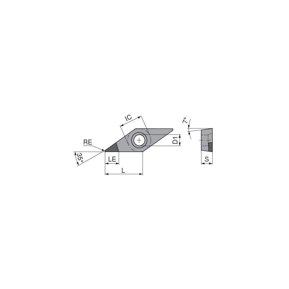 Turning Insert:  VCGW221FN_A4 CTDPD20,  Polycrystalline Diamond Uncoated Finish,  Neutral,  1/4″ Inscribed Circle,  0.0157″ Corner Radius,  35.0 &deg N/A Diamond,  Series  VCGW