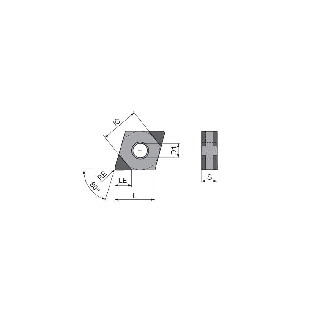 Turning Insert:  CNGA433SN013EL2,  Polycrystalline Cubic Boron Nitride TiCN Finish,  Neutral,  1/2″ Inscribed Circle,  0.0472″ Corner Radius,  80.0 &deg N/A Diamond,  Series  CNGA