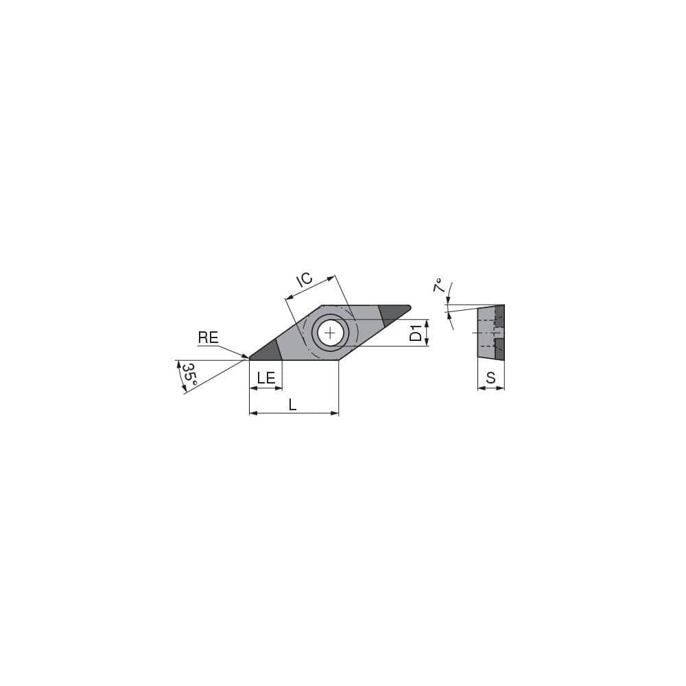 Turning Insert:  VCGW222TN011EB3,  Polycrystalline Cubic Boron Nitride TiN Finish,  Neutral,  1/4″ Inscribed Circle,  0.0315″ Corner Radius,  35.0 &deg N/A Diamond,  Series  VCGW