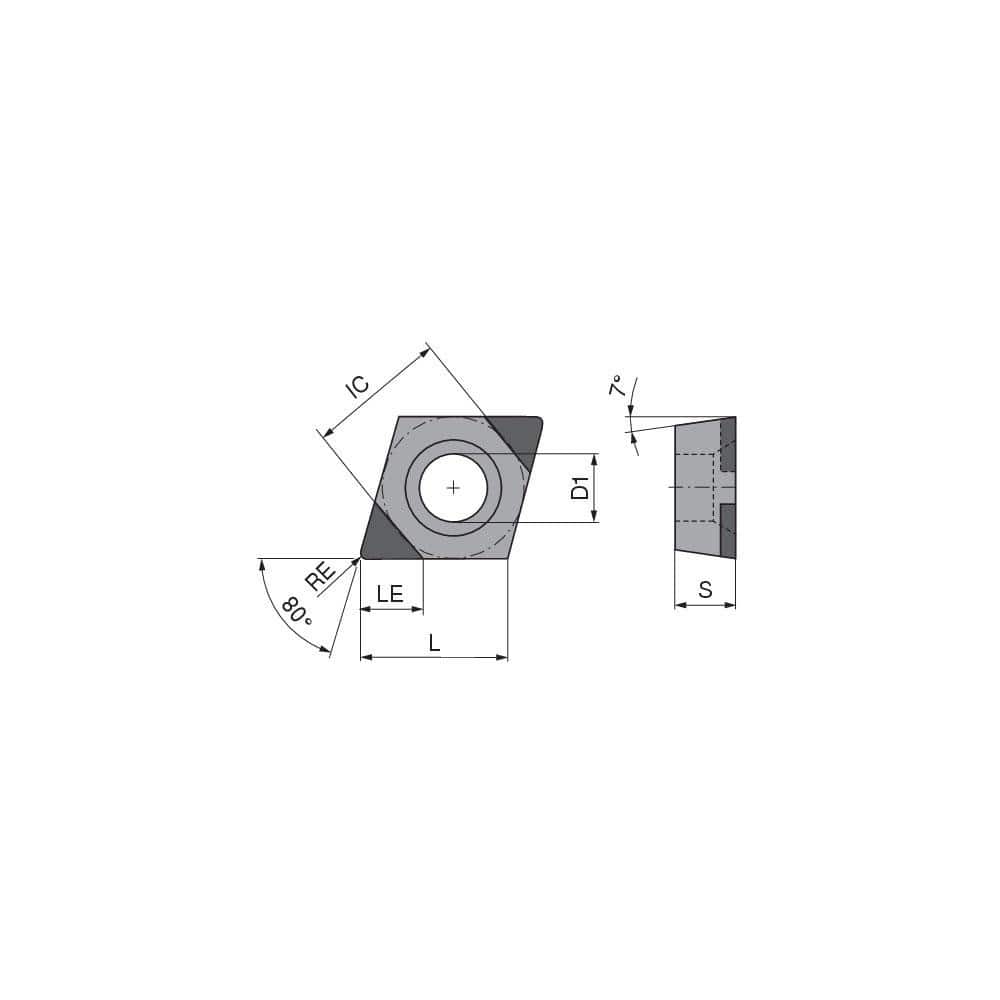 Turning Insert:  PCCGW3255SN011CB3,  Polycrystalline Cubic Boron Nitride TiN Finish,  Neutral,  0.0079″ Corner Radius,  80.0 &deg N/A Diamond,  Series  CCGW