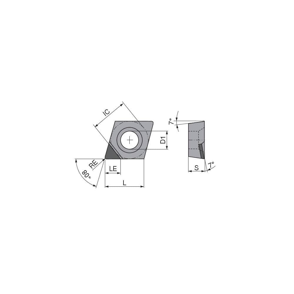 Turning Insert:  CCGT431FN_A4 CTDPS30,  Polycrystalline Diamond Uncoated Finish,  Neutral,  1/2″ Inscribed Circle,  0.0157″ Corner Radius,  80.0 &deg N/A Diamond,  Series  CCGT