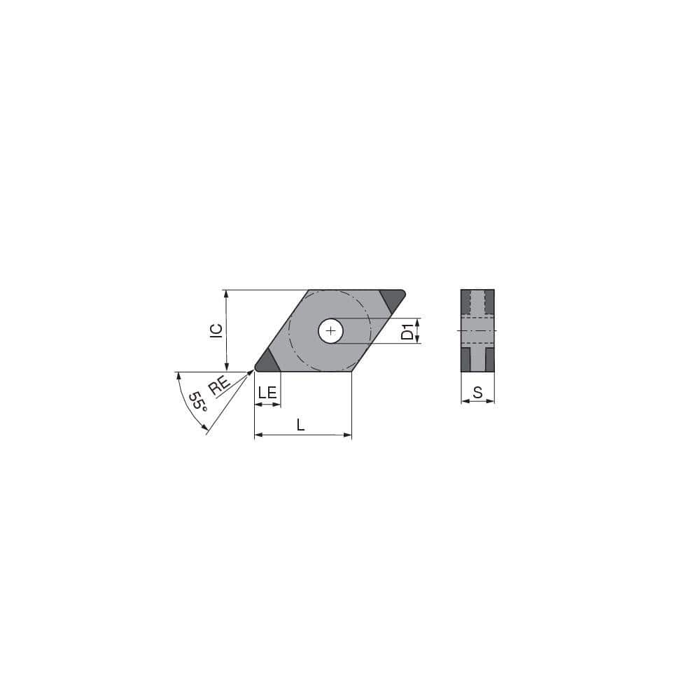 Turning Insert:  DNGA441FN_L3 CTBH20C,  Polycrystalline Cubic Boron Nitride TiCN Finish,  Neutral,  1/2″ Inscribed Circle,  0.0157″ Corner Radius,  55.0 &deg N/A Diamond,  Series  DNGA
