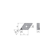 Turning Insert:  DNGA441TN012DA4,  Polycrystalline Cubic Boron Nitride TiCN Finish,  Neutral,  1/2″ Inscribed Circle,  0.0157″ Corner Radius,  55.0 &deg N/A Diamond,  Series  DNGA