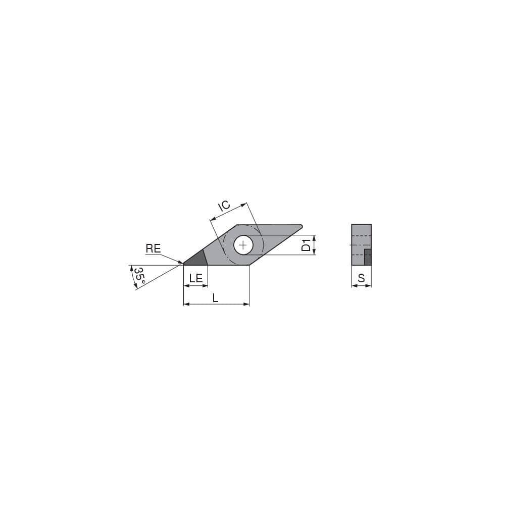 Turning Insert:  VNGA331TN012EA5,  Polycrystalline Cubic Boron Nitride TiN Finish,  Neutral,  0.0157″ Corner Radius,  35.0 &deg N/A Diamond,  Series  VNGA