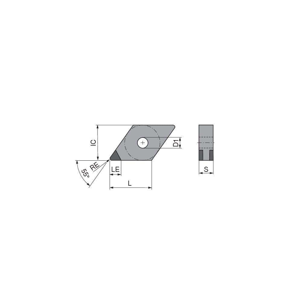 Turning Insert:  DNGA442SN011CK3,  Polycrystalline Cubic Boron Nitride Uncoated Finish,  Neutral,  1/2″ Inscribed Circle,  0.0315″ Corner Radius,  55.0 &deg N/A Diamond,  Series  DNGA