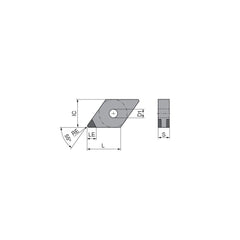Turning Insert:  DNGA442SN011CK3,  Polycrystalline Cubic Boron Nitride Uncoated Finish,  Neutral,  1/2″ Inscribed Circle,  0.0315″ Corner Radius,  55.0 &deg N/A Diamond,  Series  DNGA