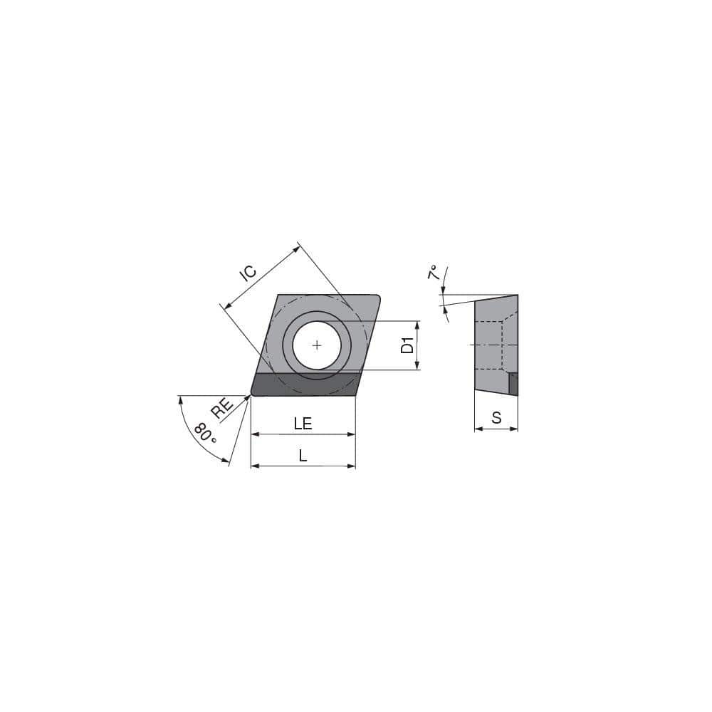 Turning Insert:  CCGW3252FRRA10 CTDPD20,  Polycrystalline Diamond Uncoated Finish,  Right Hand,  0.0472″ Corner Radius,  80.0 &deg N/A Diamond,  Series  CCGW