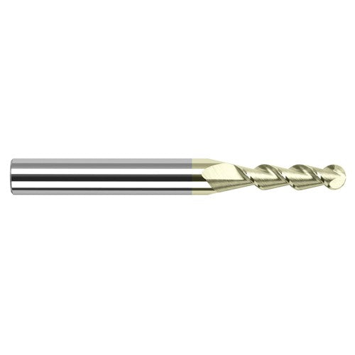 3/16″ Dia. × 3/16″ Shank × 5/8″ DOC × 2″ OAL, Carbide ZrN, 2 Flute, Ballnose End Mill - Exact Industrial Supply